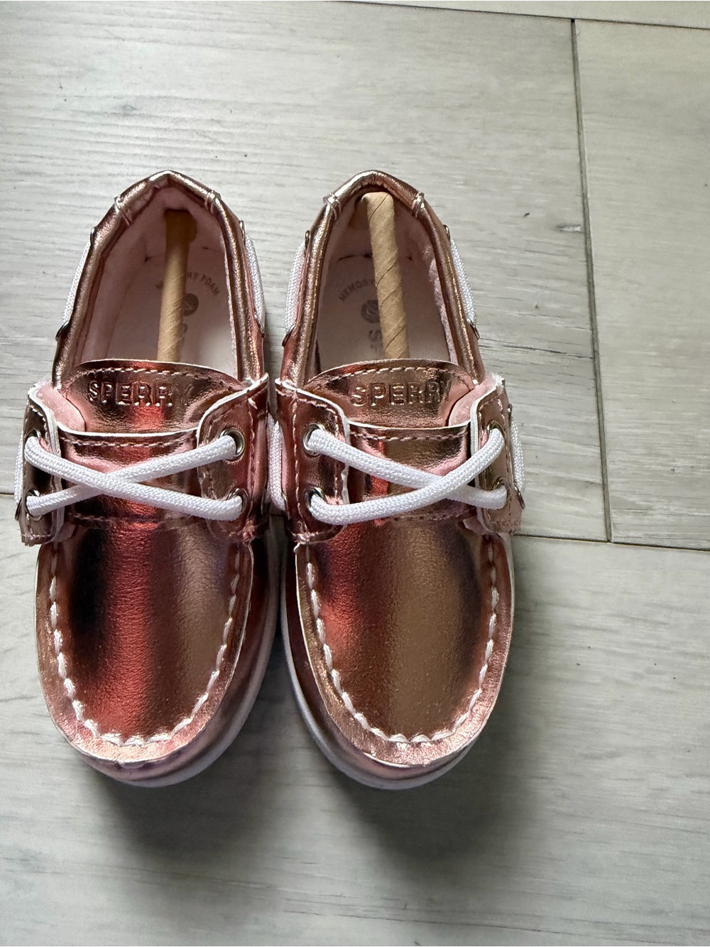 Sperry Kids Metallic Rose Gold Moccasin Boat Shoes